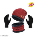 Trendy Winter Woolen Beanie Cap and Glove Set for Extra protection From cold for Men & Women (Black).