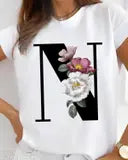 Flower Letter R Design White T shirt for Women by Nomadees Trends. Perfect for everyday wear Womens Tshirt under 200