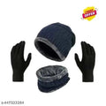 Trendy Winter Woolen Beanie Cap and Glove Set for Extra protection From cold for Men & Women (Black).