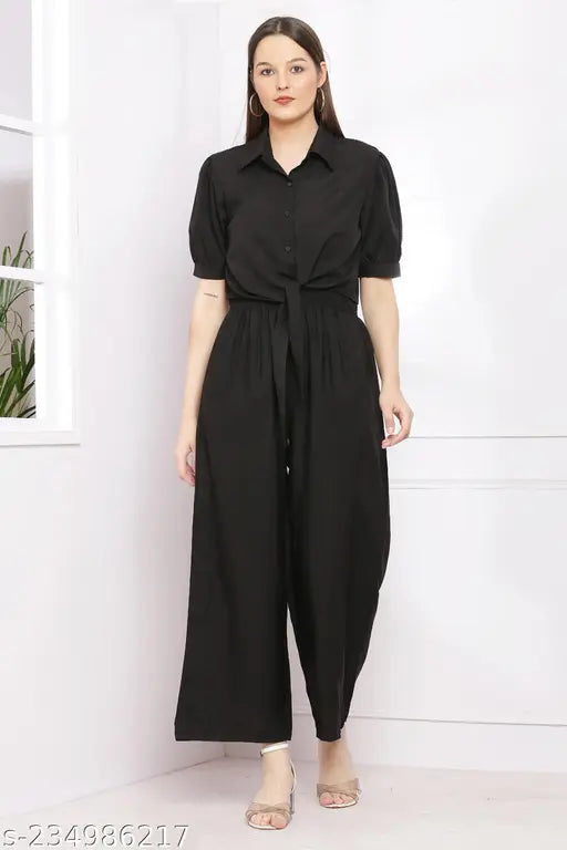 Black Color Women's Solid 2 Piece Jumpsuits