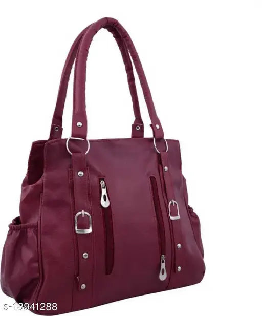 Beautiful Women's Maroon Canvas & Leather Handbag