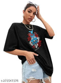 LEOTUDE Women Oversized Cotton-Blend Half Sleeve T-Shirt | Plus Size Also Available