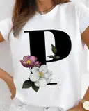 Flower Letter R Design White T shirt for Women by Nomadees Trends. Perfect for everyday wear Womens Tshirt under 200