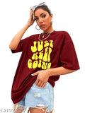 LEOTUDE Women Oversized Cotton-blend Half Sleeve Drop Shoulder T-shirt