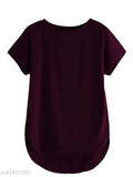 Fabricorn Stylish Plain Up and Down Cotton Tshirt for Women (Wine)