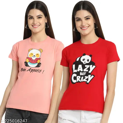 Women Regular Printed Cotton Tshirt Pack of 2