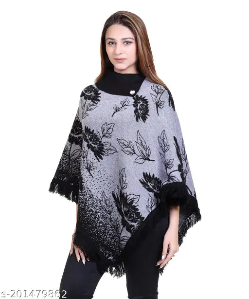 discoveryline WOMEN SOFT WOOLEN FLOWER DESIGN   PONCHO