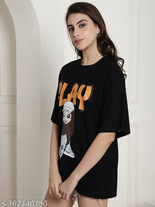 Graphic Printed Cotton Regular Oversize tshirt for women