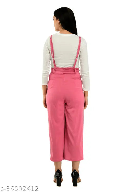 Trendy Ravishing Urbane Latest Women Partywear Pretty Comfy Stylish Latest & Fashionable Two Pieces Pink Dungaree Set- 1 Full Sleeve Round Neck White T Shirt & 1 Pink Fabulous Dungaree Dress Size- S-28, M-30, L-32 & XL-34