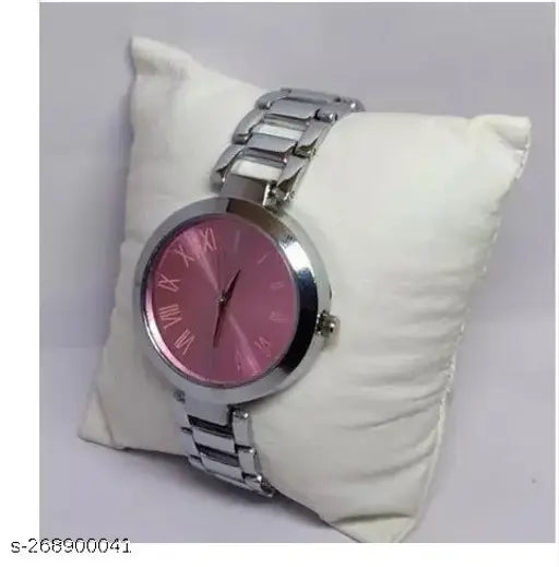 Attractive Pink dial steel strap analog watch for womens