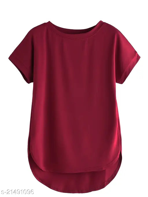 Fabricorn Stylish Plain Up and Down Cotton Tshirt for Women (Wine)