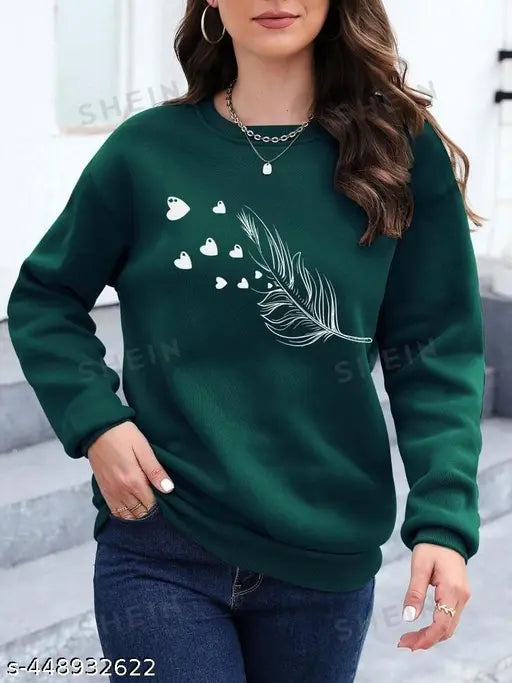 Printed Graphic Sweatshirt Long Sleeves Round Neck for Women's