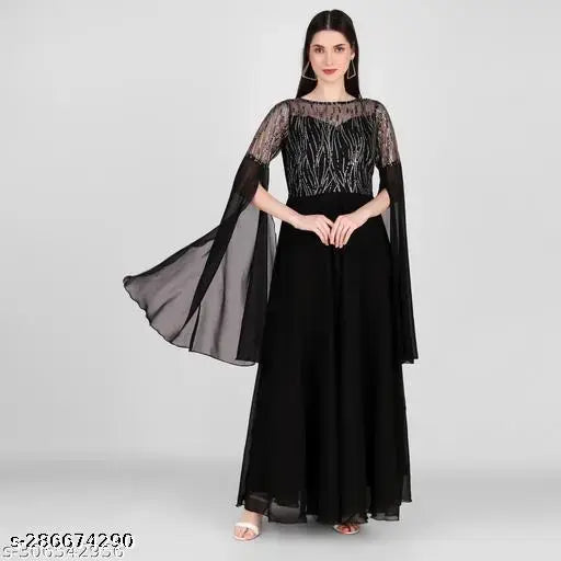 Wazix long sleeve embellished maxi black dress.