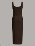 Solid Ribbed Square Neck Tank Dress