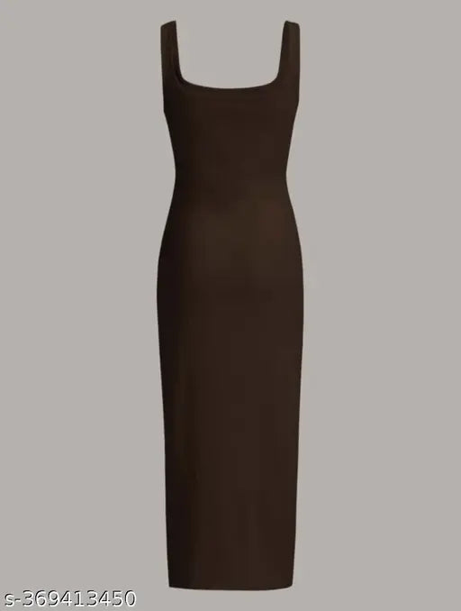 Solid Ribbed Square Neck Tank Dress