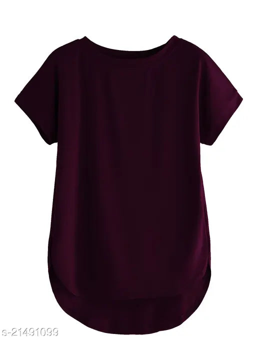 Fabricorn Stylish Plain Up and Down Cotton Tshirt for Women (Wine)