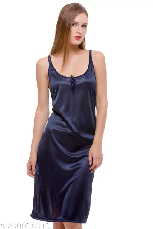 Being Fab Women's Satin Sleepwear - Knee-Length Nightdress with Adjustable Straps, Sizes XS-6XL, 12 Colors