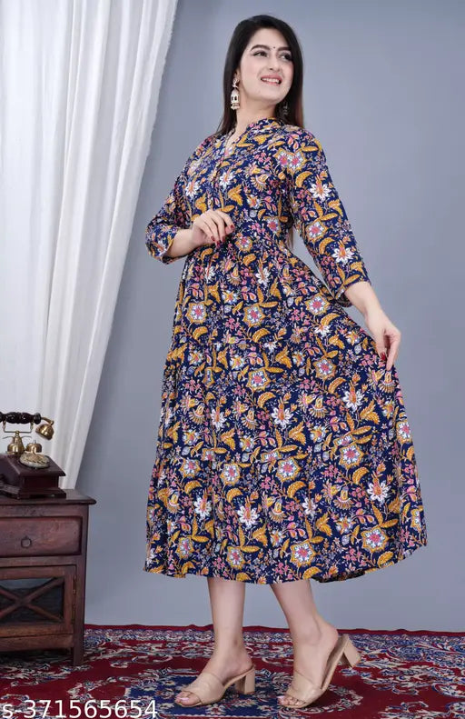 Women Printed Viscose Rayon Anarkali Kurta Maroon