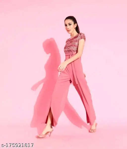 Women's dusty pink Embllished fancy jumpsuit.