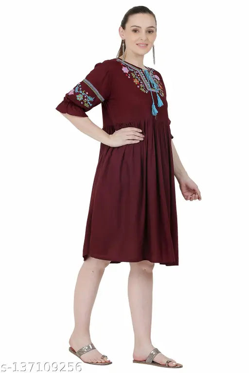 Women's Embroidered Thread Work in Wine Color Kurta's best Valentine's Day deal