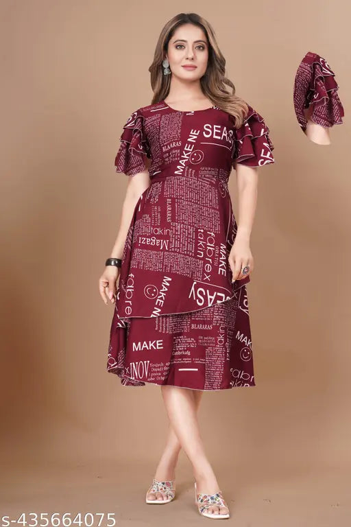 Women Black & Red Tropical Print Layered Knee Length Dress