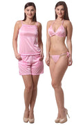 Being Fab Women's Satin Nightwear Set with Frill Accents - Includes Top, Shorts, and Bikini Set (Available in XS-6XL and 12 Colors)