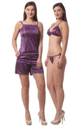 Being Fab Women's Satin Nightwear Set with Frill Accents - Includes Top, Shorts, and Bikini Set (Available in XS-6XL and 12 Colors)