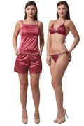 Being Fab Women's Satin Nightwear Set with Frill Accents - Includes Top, Shorts, and Bikini Set (Available in XS-6XL and 12 Colors)