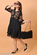 beautiful embroidery black colour rayon dress