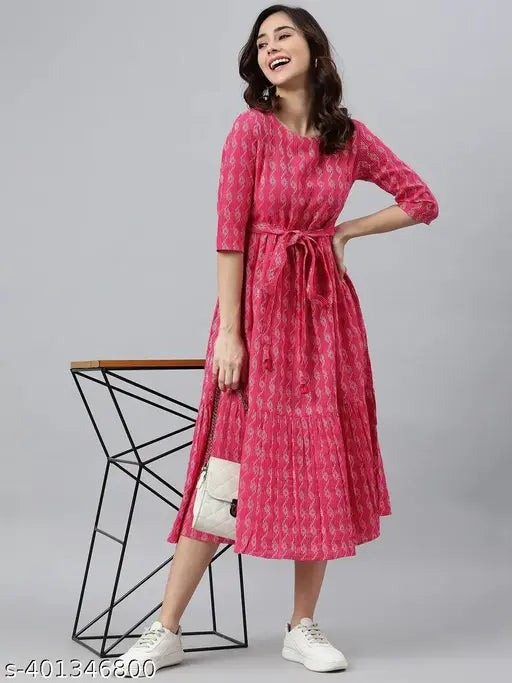 Women Printed  Cotton Ethnic Kurta Dress