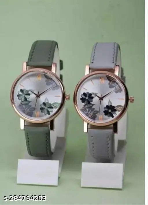 Color Flowered Dial Watch for Womens and Girls Combo Watches Pack of 2