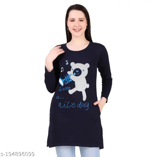 Kanchan World Women's Long Casual full T-Shirt Nice Day Print