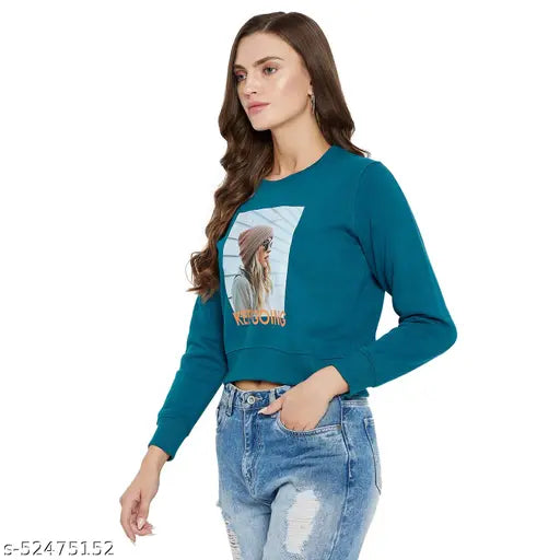 CLAPTON Women's Solid Round Neck Mint Green Sweatshirts