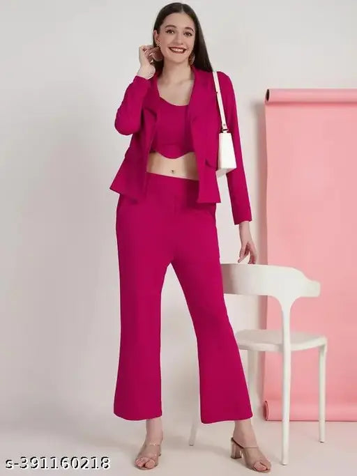 Women Jacket and Crop Top With Trouser Co-Ords Set for Women