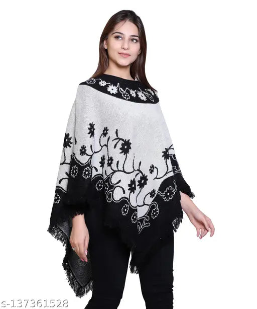 discoveryline woolen floral design poncho