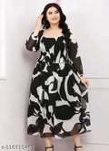 Women's One Piece Fit and Flare Printed Midi Dress, Western Wear Pleated Midi Dress Square Neck Puff Sleeves Maxi Dress Party Dress for Ladies