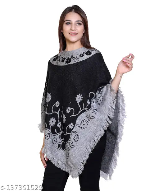 discoveryline woolen floral design poncho