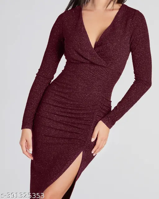 Addyvero Glow Goals Glitter Long Sleeve Midi calf Length Dress