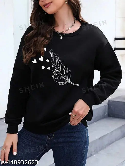 Printed Graphic Sweatshirt Long Sleeves Round Neck for Women's