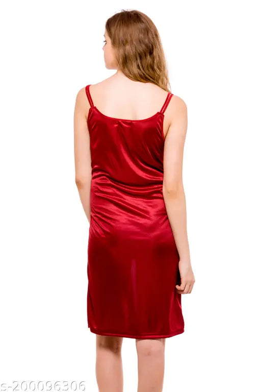 Being Fab Women's Satin Sleepwear - Knee-Length Nightdress with Adjustable Straps, Sizes XS-6XL, 12 Colors