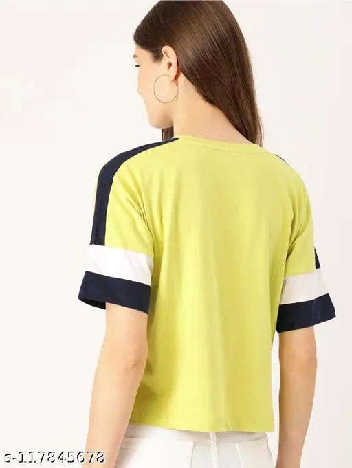 Stylish Cotton T-shirt/ Fancy Crop Top in Neon Green Color for Women and Girls Casual/ Daily Wear Use