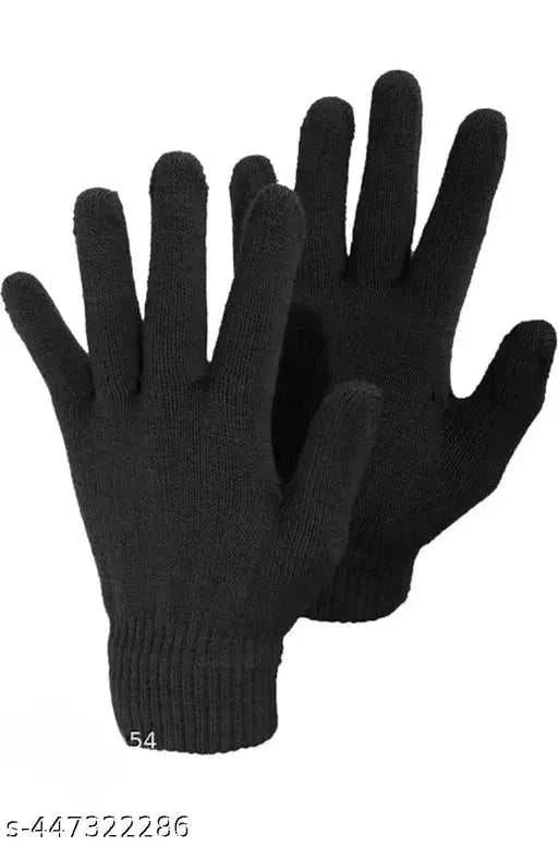 Trendy Winter Woolen Beanie Cap and Glove Set for Extra protection From cold for Men & Women (Black).