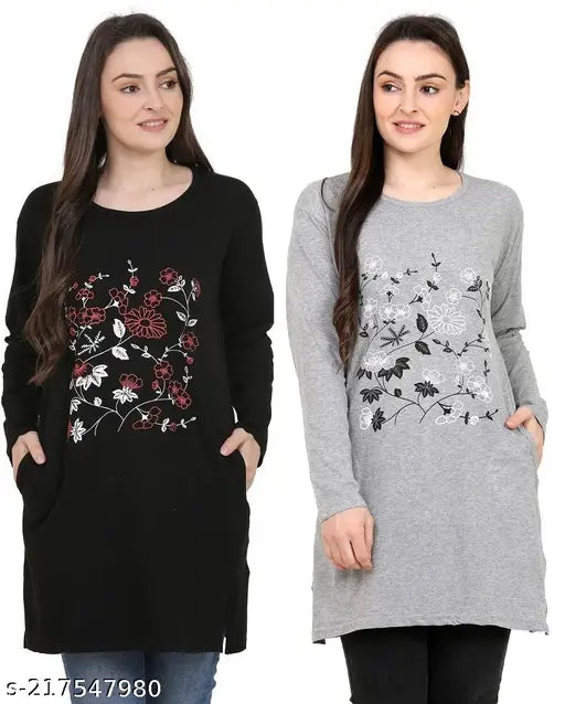 Women Long Cotton Printed T-Shirt Combo