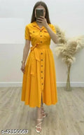 Women's Solid Heavy Rayon Yellow Color Dresses