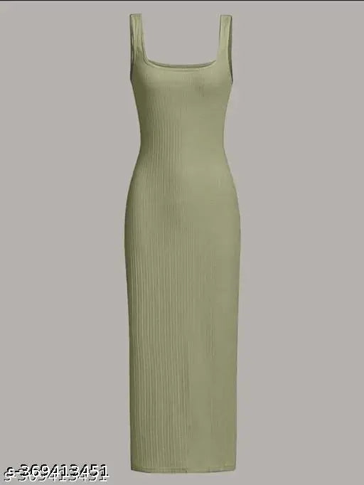 Solid Ribbed Square Neck Tank Dress