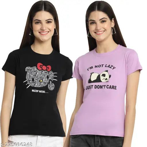 Women Regular Printed Cotton Tshirt Pack of 2