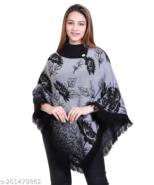 discoveryline WOMEN SOFT WOOLEN FLOWER DESIGN   PONCHO