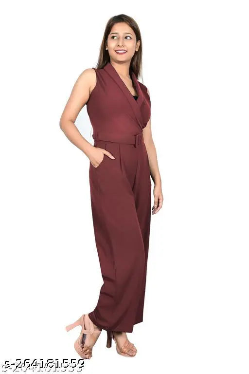 Zenday Casual Solid Maroon Jumpsuit for Ladies