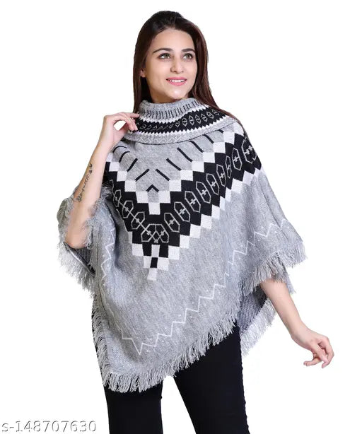 discoveryline  woolen jacuard  knitting poncho