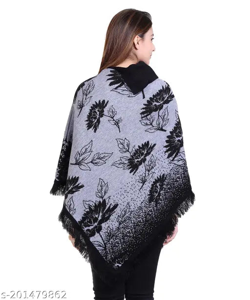 discoveryline WOMEN SOFT WOOLEN FLOWER DESIGN   PONCHO